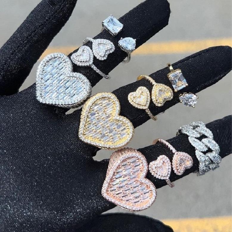 

Wedding Rings Us Size 6 7 8 9 Top Quality 5A CZ Heart Shaped Women Finger Ring Iced Out Bling Hip Hop Female JewelryWedding