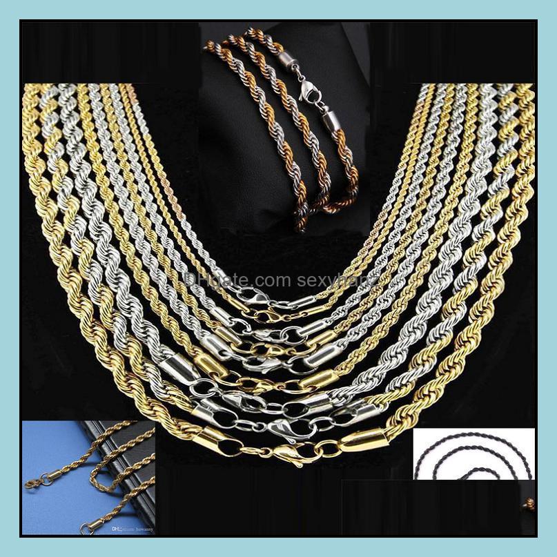 

Chains Necklaces Pendants Jewelry Stainless Steel 5Mm Gold Twist Chain For Men Titanium Rope Necklace 20 22 24Inch Wholesale - Drop Delive