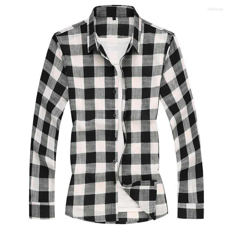 

Men's Dress Shirts Men 2022 Fashion Plaid Long Sleeve Shirt Society Business Casual Formal Oversized Slim ShirtMen's Eldd22, Black