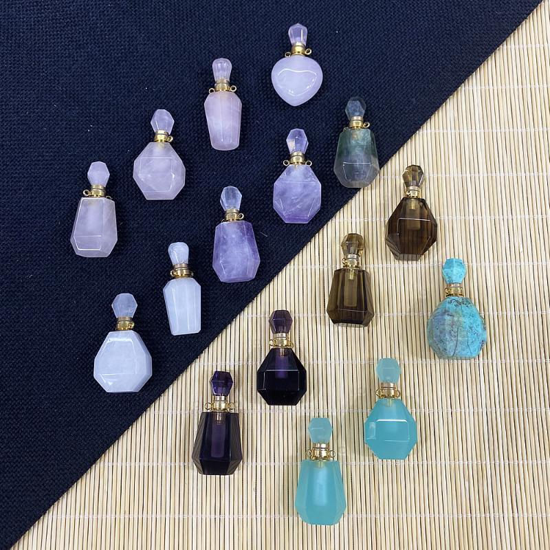 

Pendant Necklaces Natural Stone Love Heart-shaped Perfume Bottle Amethyst Double-ring For DIY Necklace Sweater Chain AccessoriesPendant Neck