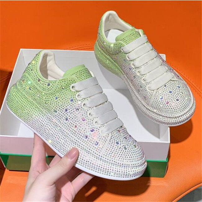

Designer Women Casual Shoes Full Diamond Upper Sneakers Leather Thick Sole Womans Trainers, Pink