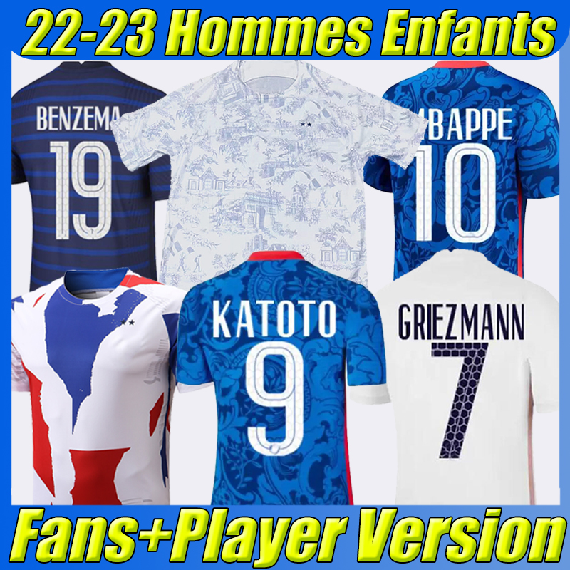 

22/23 French BENZEMA MBAPPE soccer jersey KATOTO Player Fans version Maillots GRIEZMANN POGBA GIROUD KANTE Maillot Foot 2022 Francia Men Kids Kit Sock Football Shirt, Faguo d646# 2223
