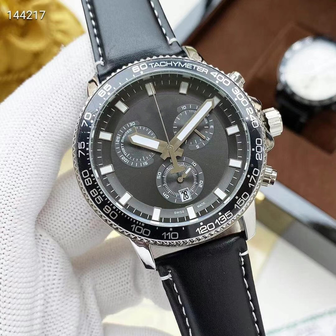 

Men watches 1853 chronograph quatz movement watch leather strap 44mm all functional subdial work fashion wristwatch casual analog clock montre de luxe stopwatch