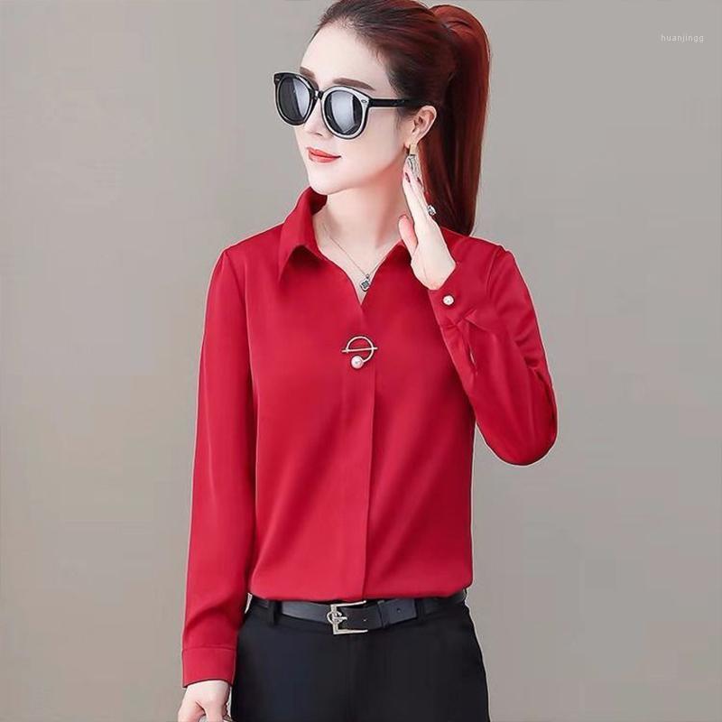 

Women' Spring Summer Style Chiffon Blouse Shirt Button Turn-down Collar Long Sleeve Solid Color Casual Top DD8445 Blouses & Shirts, Black