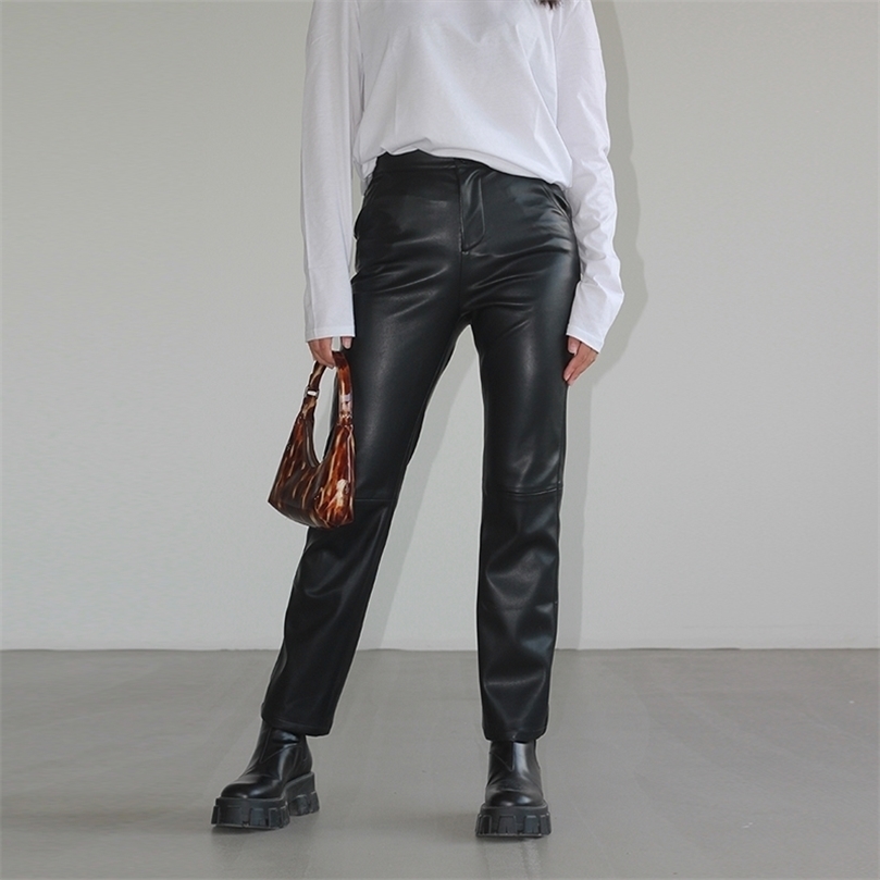 

Women' pants Black Faux Leather Pants PU Pencil Trousers Streetwear Sexy Fashion Elegant High Waist Straight Female Pants 201228