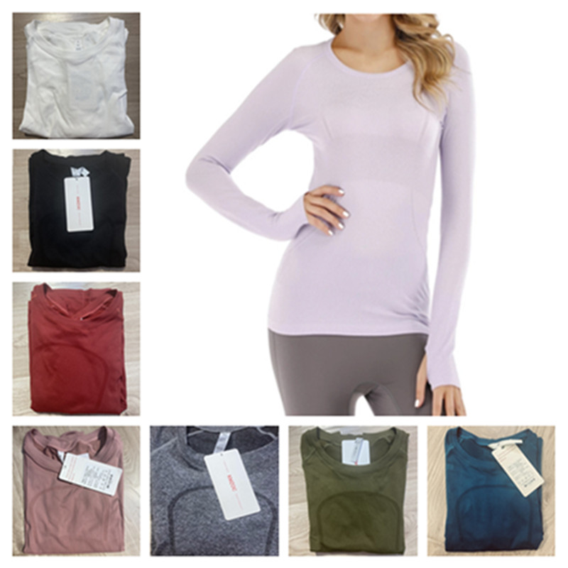 

Women's Sports Long Sleeve T-Shirt Yoga Wear Swiftly Women Quick-drying Sport lu lu Long Sleeved Nylon High Elastic Fabric Lulu, 007
