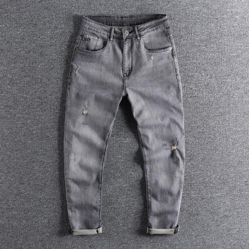 

Men's Jeans Heavyweight Smoky Grey Men's Knitting Comfortable Slim Fit Youth Pants Scraped Holes Trouser For Promotion 0962Men's Bert22, Gray