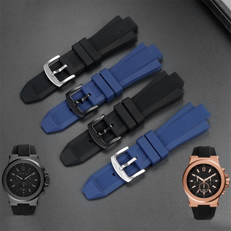 

For MK Series MK8184 MK8152 MK9020 MK8730 MK8761 8295 8296 8445 Rubber Watchband Convex Silicone 29x13mm Mens Strap Black Blue 220601