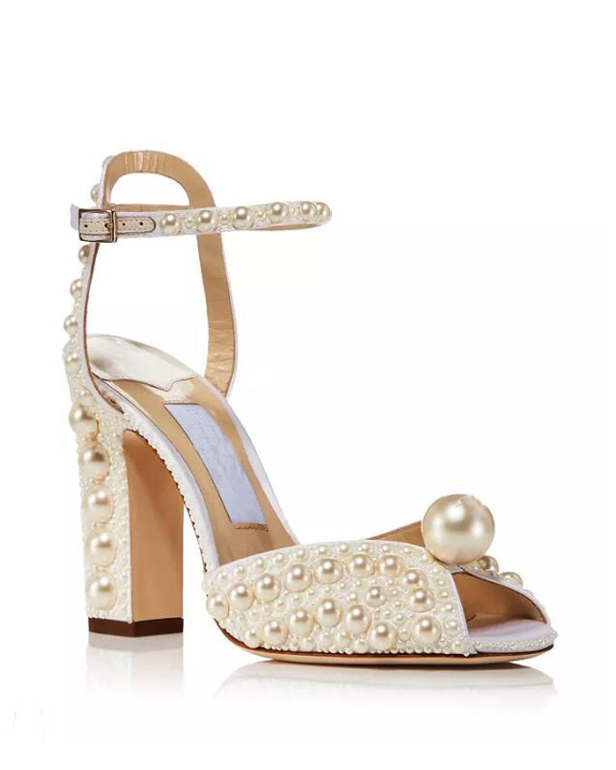 Sandales d'été Sacaria robe de mariage chaussures de mariage perlé greffe de plate-forme en satin sandales élégantes femmes blanches perles hauts