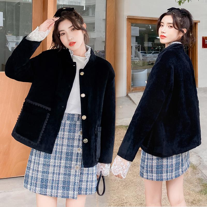

Women' Trench Coats Western Style Loose Film Thin Cotton-padded Jacket Female Brief Paragraph Coat Collar Small Cotton CoatWomen, Black