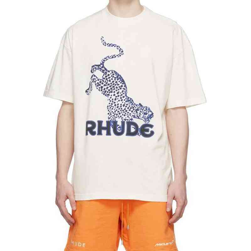 

Trend Rhudes Designer t shirts Print American Leopard Leopard Print Men' Casual Round Neck Short Sleeve T-shirt, White