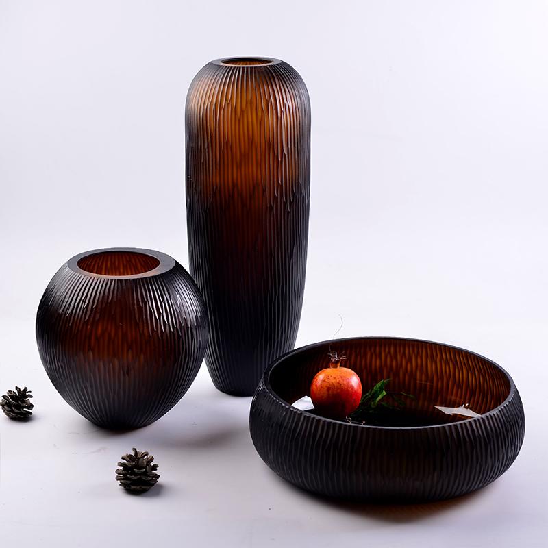 

Vases Luxury Colored Floor Carved Vase Glass For Home Decoration Fruit Bowl Tabletop Flowers Wedding