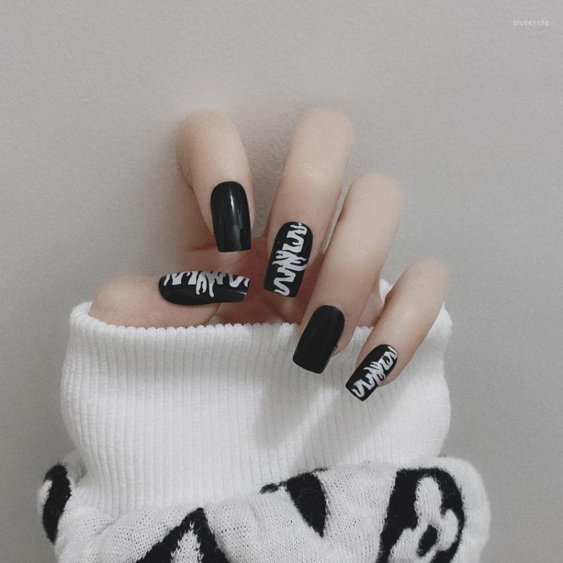 

False Nails 24PCS Black Finished Wearable Press On Nail Patch Manicure Art Decoration Artificial Prud22, Sku1
