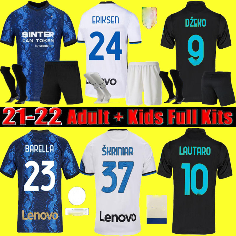 

BARELLA soccer jersey VIDAL inter LAUTARO ERIKSEN ALEXIS DZEKO CORREA MILAN 21 22 football shirts 2022 uniforms men + kids kit away third 3rd black tops, Ivory