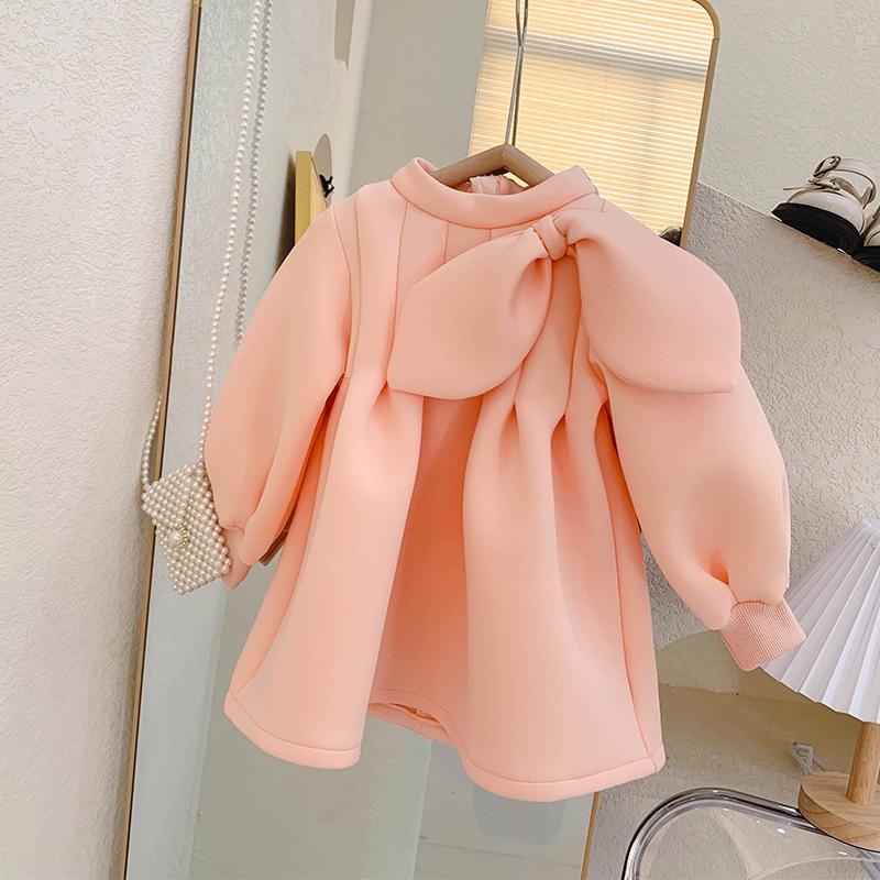 

Girl's Dresses Cute Pink Spring Long Sleeves Girl Kid's Dress Cotton Sweet Princess With Bow Vestidos Children Clothes Girls CostumeGirl