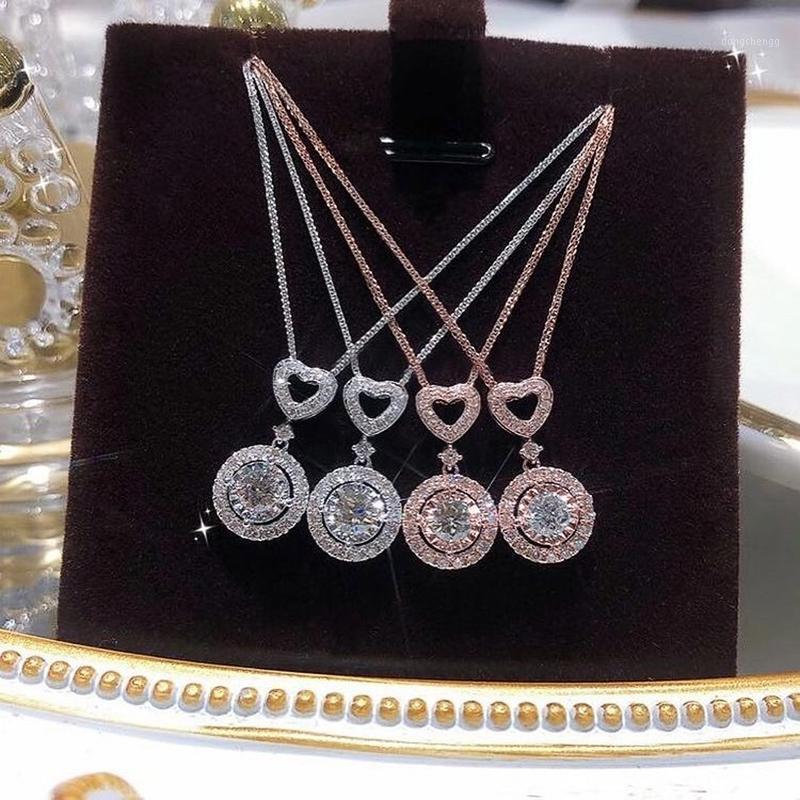 

Pendant Necklaces Huitan Female Wedding Necklace Heart Design Inlaid Dazzling CZ Stone Silver Color/Rose Gold Color Fashion Accessories Jewe