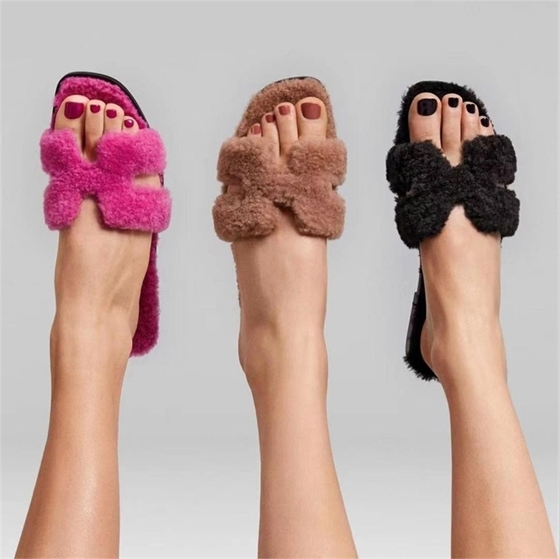 

Herme Oran Slippers Sadndals Designer Slide Emma h Teddy fur slippers h slippers super hot womens with versatile flats at abroad, Light brown