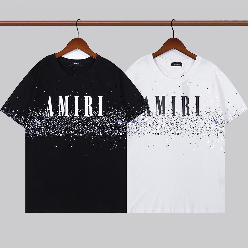 Mens t-shirts Amirs New high street fashion summer starry sky splash print short sleeve men's and women's round neck hip hop loose T-sh