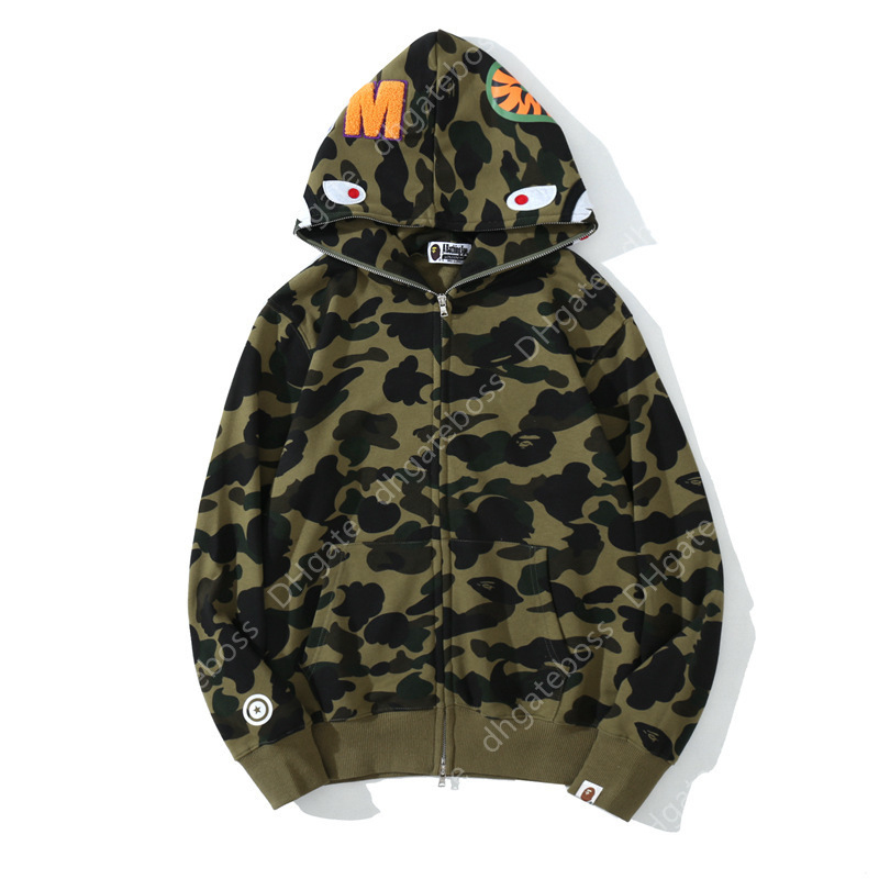

Ape-man Head Shark Hoodie Full Zip Up Jacket for Men Women Camouflage Sweatshirts Loose Hip Hop Hooded Jackets, Yellow