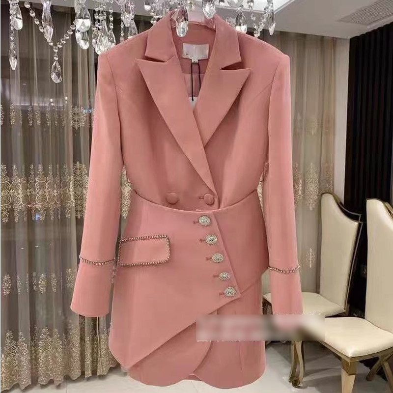 

PL018 occational gown Office Fashion double-breastedblazer Suit Slim coat Crystal button mini skirt Pink diamond 2-piece set marchesa notte, Black