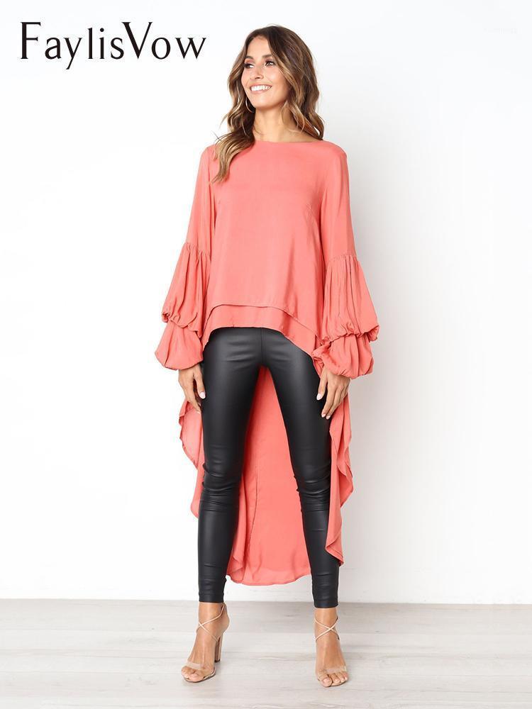 

Long Sleeve Chiffon Women Blouse O Neck Ruffles Lantern Women' Shirt Spring Solid Elegant Womens Tops And Blouses & Shirts, Black