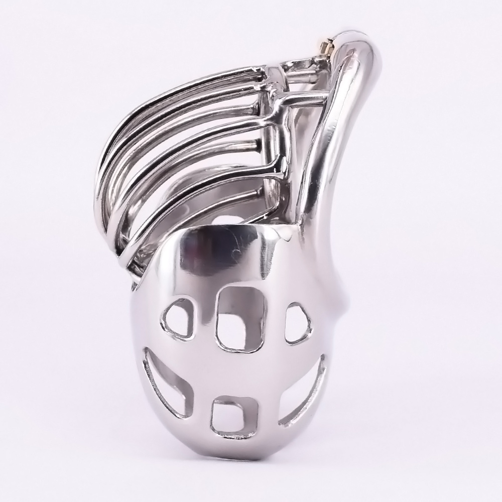 

Male Cock Cage with Scrotum Testicle Pouch Stainless Steel Arc Penis Ring Metal Chastity Devices Bondage Restraints Gear Sex Toy