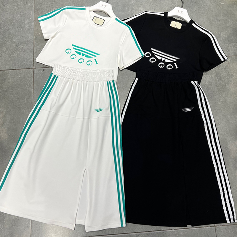 

Latest Women Sport Tracksuits Fashion Letters Jacquard Shirts Dress 2 Colors Breathable Cotton Dress Tee Luxury Tracksuit, White