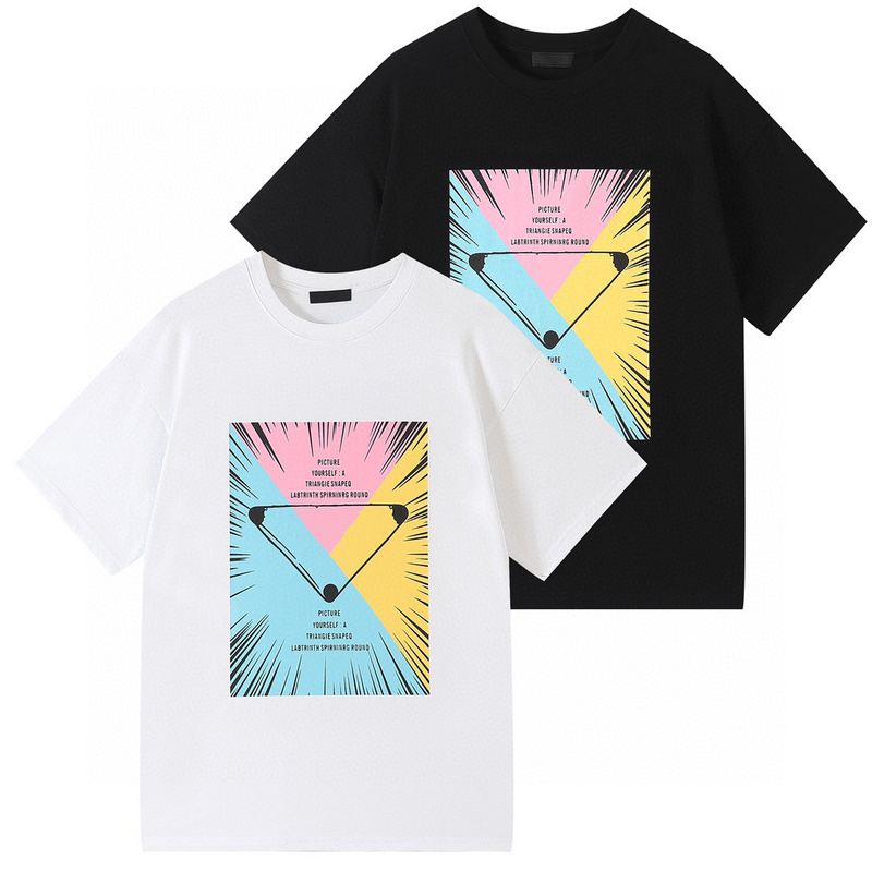 

22ss Spring Summer Europe Italy Triangle Colour Matching Tee Mens Tshirt Women Clothes Casual Cotton T shirts, White