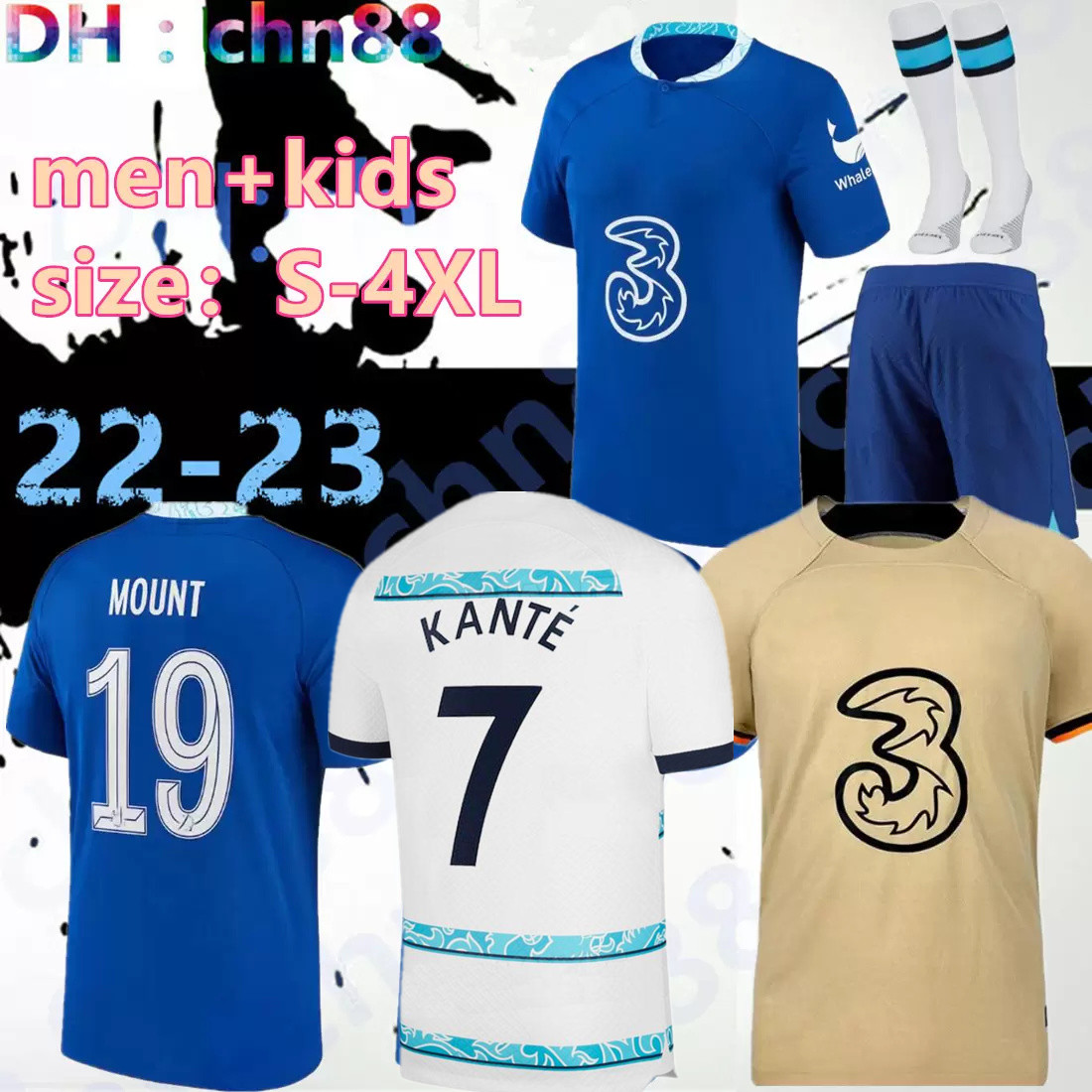 

size S-4XL 22 23 CFC Soccer Jerseys STERLING PULISIC MOUNT HAVERTZ ZIYECH CHILWELL KOULIBALY 2022 2023 football shirt men kids set WERNER kits CUCURELLA KANTE socks, 22-23 adult third