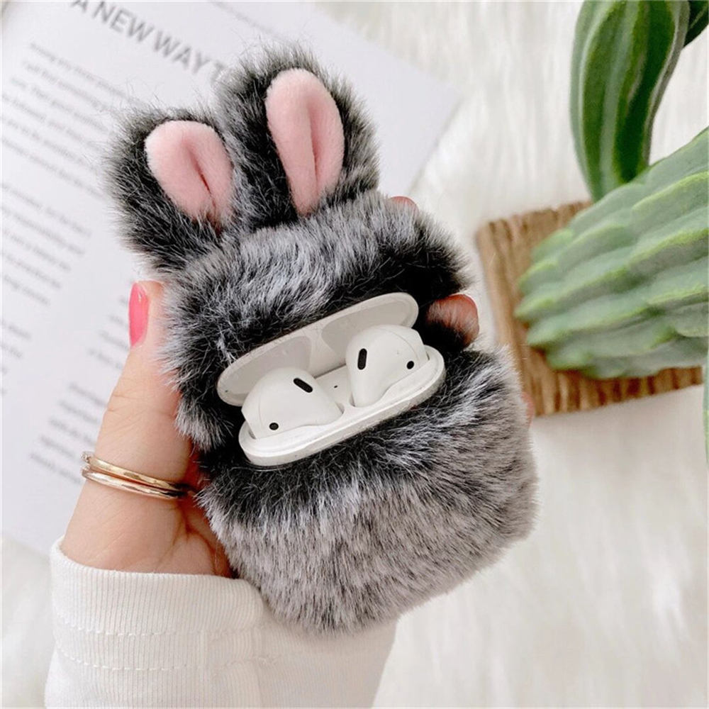 

Cute Plush Rabbit Ear Protector Case for Apple AirPods 1 2 Wireless Charging Box Soft Fluffy Protective Cover Airpods