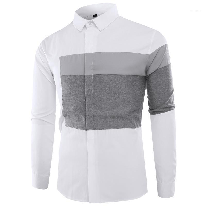 

Spring Autumn Fashion Mens Slim Stitching Color Men Designer Shirt Casual Long Sleeve Shirts Camisa Masculina Men's, Black