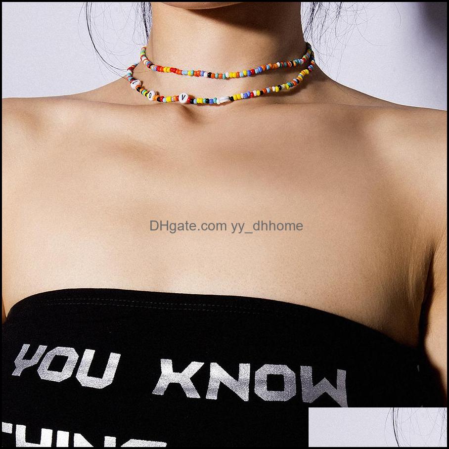 

Beaded Necklaces Pendants Jewelry Fashion Seed Simple Geometric Bead Double Layer Handmade Clavicle Chain Personality Color Rice Beads Acr