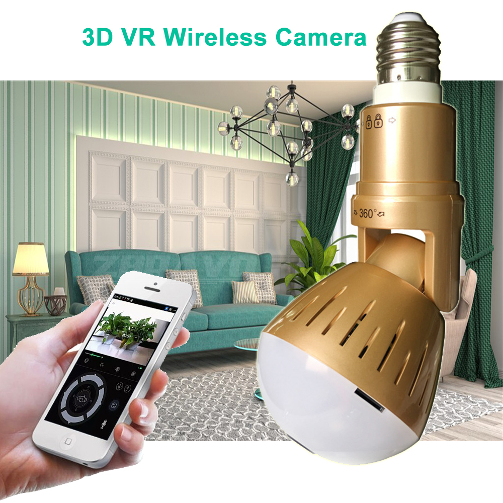 

Wifi Panoramic 360 degree 2MP Wireless Light Bulb Fisheye Cameras CCTV Smart Home 3D VR Security Lamp WIFI IP Camera Dual Lights