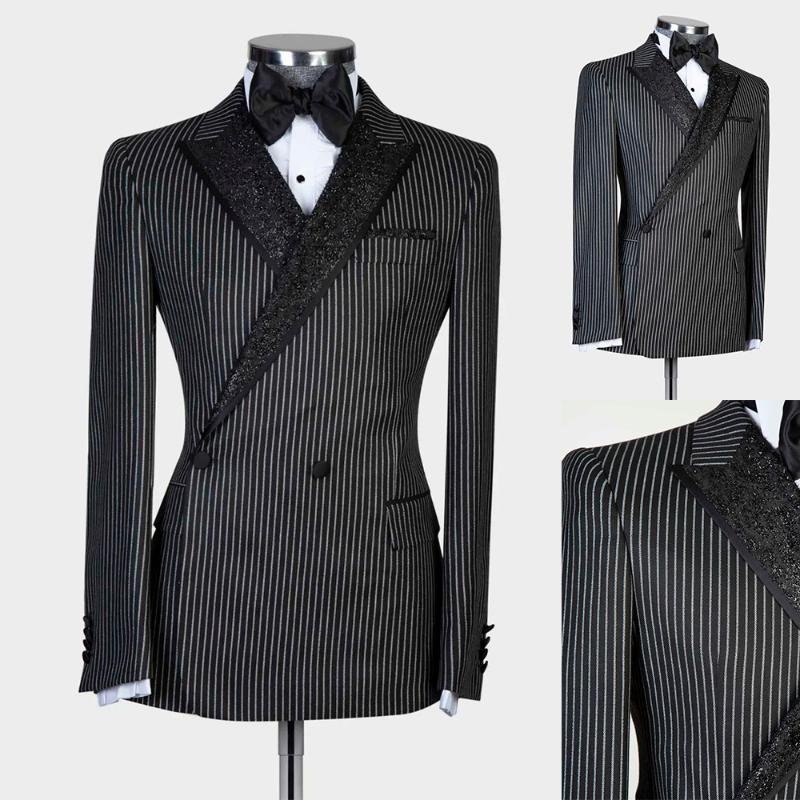 Costumes pour hommes Blazers One Piece Hommes SuitBlazer Custom-Made Pinstripe Black Sequins Revers Double Breasted Wedding Business Formal Causa