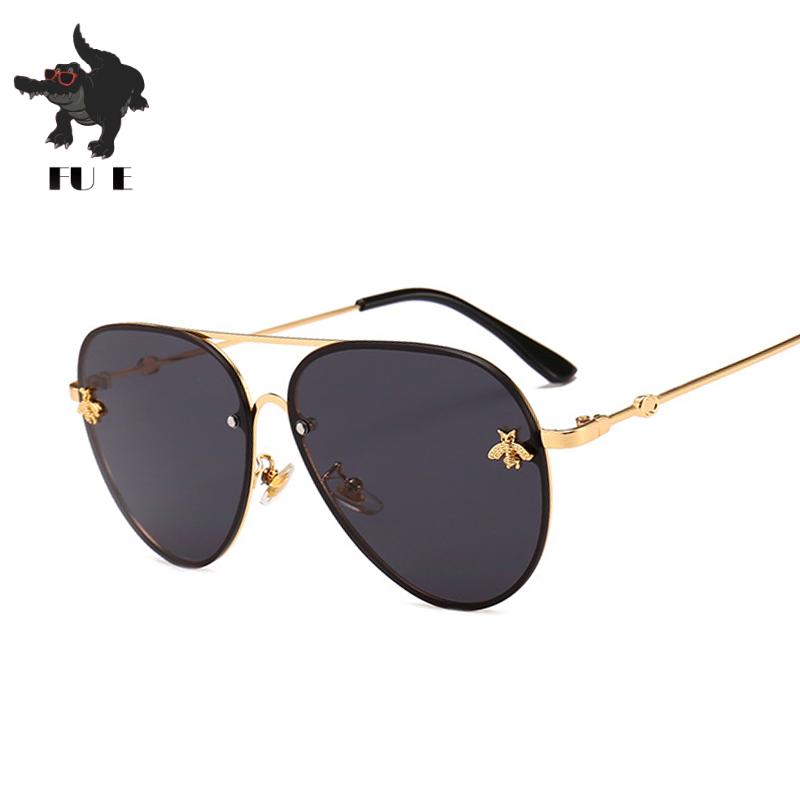 Lunettes de soleil Fu E 2022 Fashion Pilot Small Bee Women Frame Metal Retro Brand Designer Gernes Men UV400