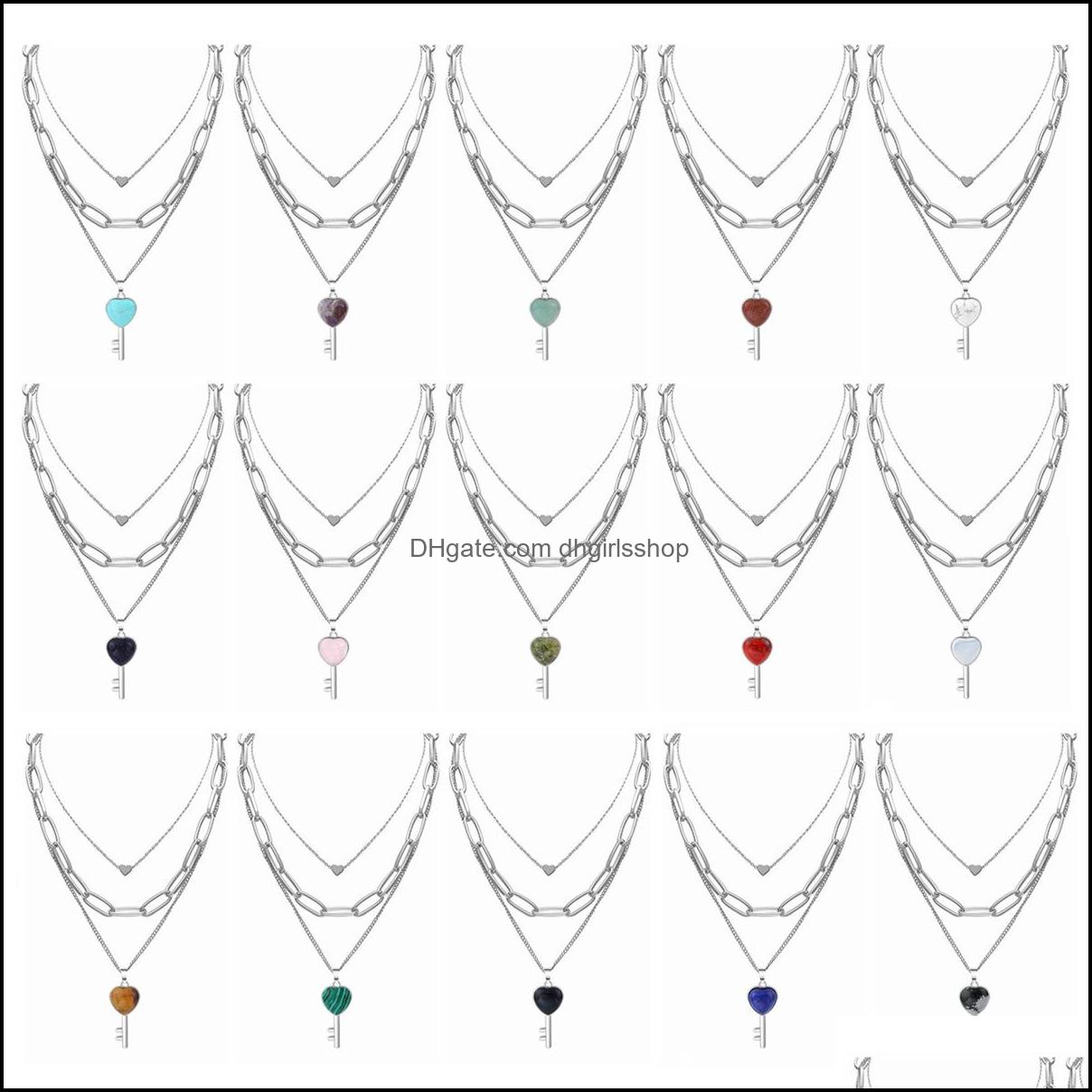 

Pendant Necklaces Pendants Jewelry Sier Layered Chain Key Gemstone Necklace Chunky Punk Choker Cuban Link Statem Dh27L