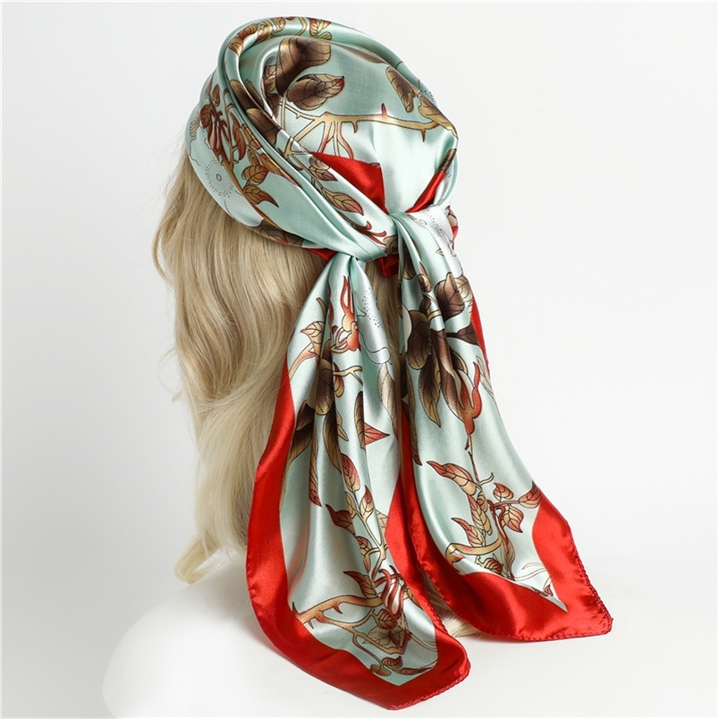 

Elegant Neckerchief Shawl Print Silk Satin Square Scarf Women Muslim Hijab Wraps Headband Handle Hair Accessories Bandana 220704