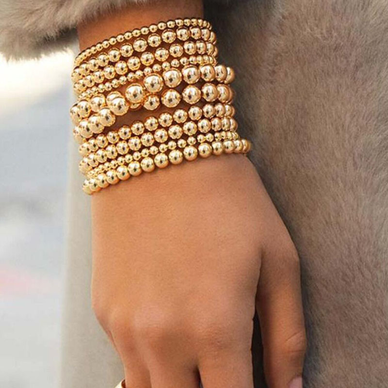 

Fashion Gold Bead Bracelet for Women Lady Girls strands Beaded Ball Bracelets Stretchable Elastic Bracelet Jewelry