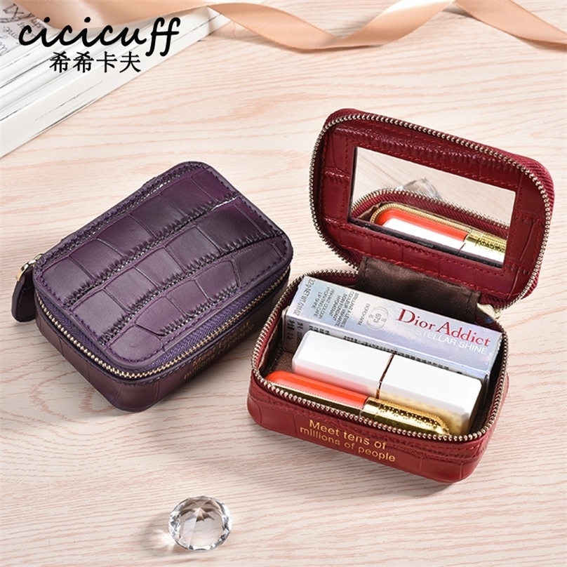 

Make Up Bag With Mirror For Women Cosmetic Pouch Organizer Storage Case Tiny Lip Sticks Box Lipstick Pocket Bags 220324, Dark purple
