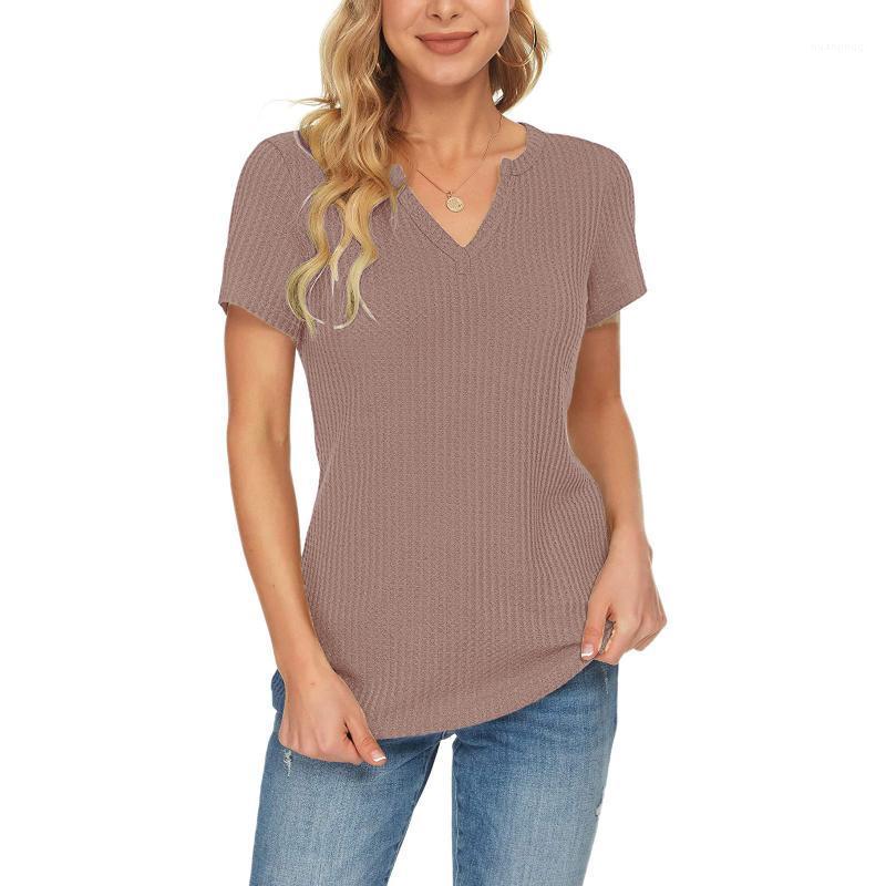 

Women' Blouses & Shirts Casual Ribbed Blusas V-neck Short Sleeves Plus Size Shirt Top Summer Loose Streetwear Oversized Blouse For Ladies, Purple
