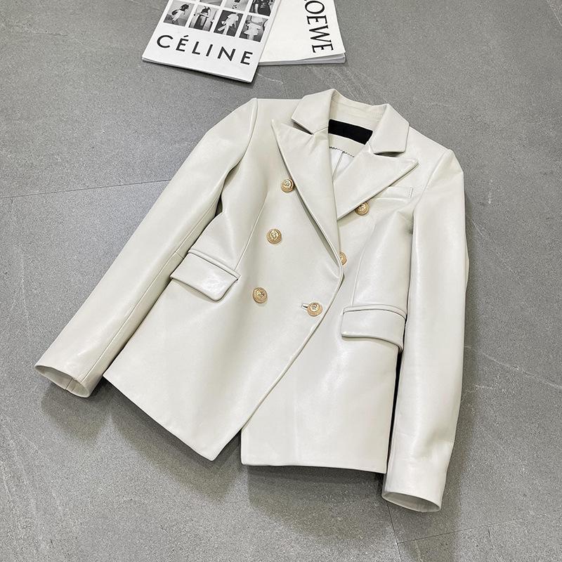 

Women's Leather & Faux Autumn Winter Sheepskin Lapel Slim Temperament Ol Casual Suit Genuine Clothes Short Women Jackets Learher CoatsWomen', Black