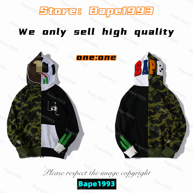

High quality Apes Mens Hoodies & Sweatshirt Japan shark B ape head Galaxy spots luminous camo Male and female couples with the same model 100% cotton New hoodie 1993 KS4-1, 1 button