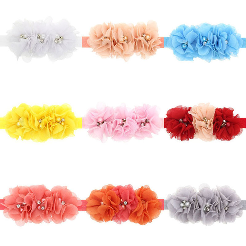 

Baby Girls Solid Color Flower Headbands Elastic Hair Accessories Kids Pearl Crystal Headwear Newborn Children Decor