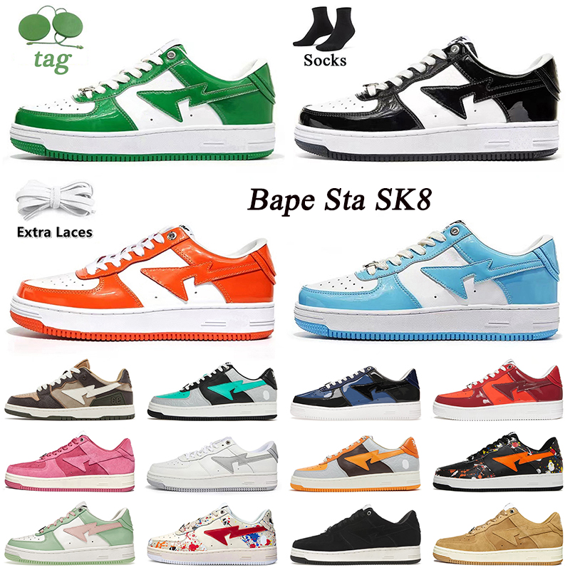 

With Socks Fashion Designer Bape Sta SK8 Casual Shoes Women Mens Bapesta trainers Patent Leather Camo Beige White Black Grey Bapestas Platform Sneakers Size 36-45, B39 covellite 36-46