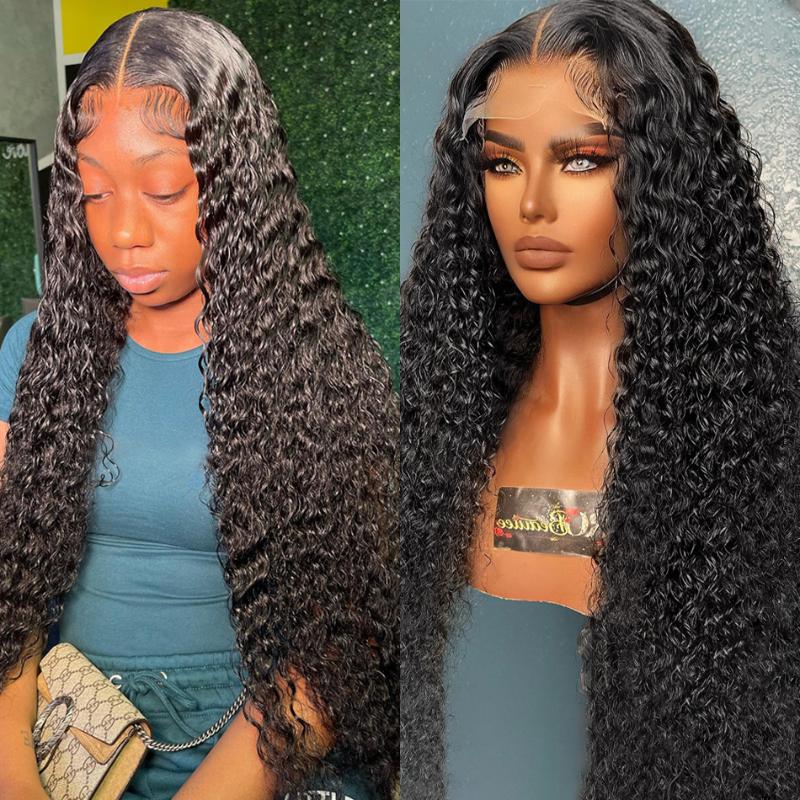 

Lace Wigs 180 Density 4X4 Closure Long Wig Kinky Curly Pre Plucked Remy Human Hair 32-38 Inches For Women HairLace, As pic