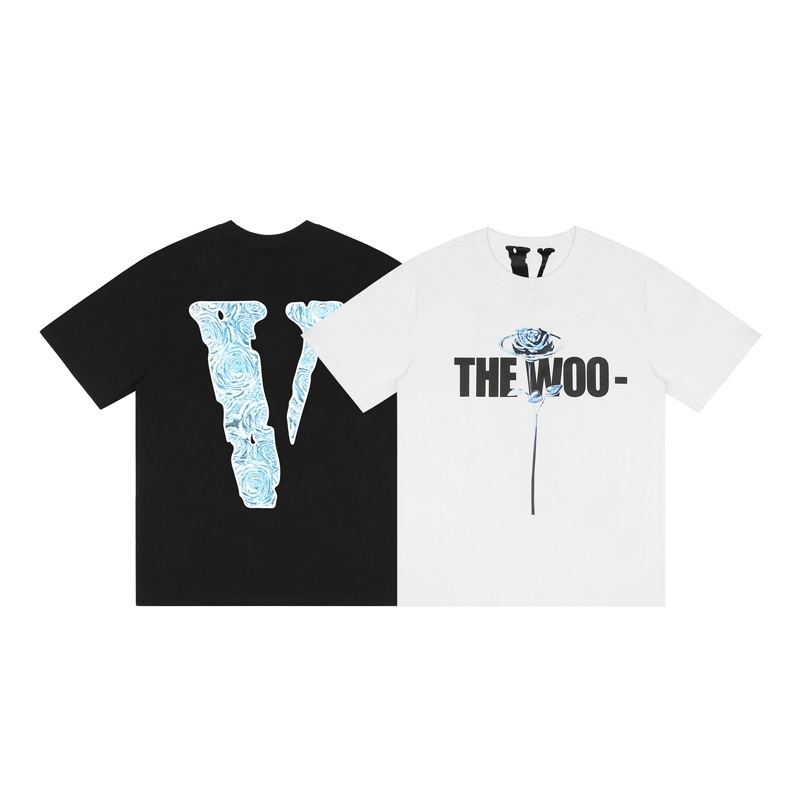

Designer Mens T-shirts Vlones vlones fog x pop smoke co album the woo rose Short Sleeve Tee male, Pure white