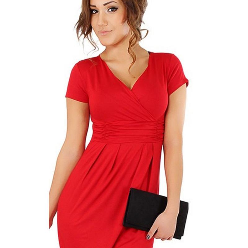 

Party Dresses Wholesale Fashion V-neck Short Sleeve Pencil Cocktail Women Size - XXL, Black