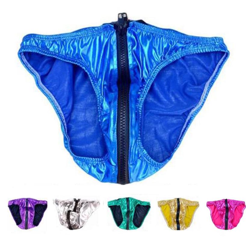 

Underpants Low-Waist Mens PU Underwear Sexy Male Faux Leather Briefs Zipper Short Panties ZJH250S, Black