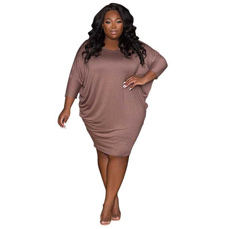 

Plus Size Dresses Women Clothing Solid Color Round Collar Short Sleeves Pleated Loose Plus-Size Summer Dress For 2022Plus, Pink