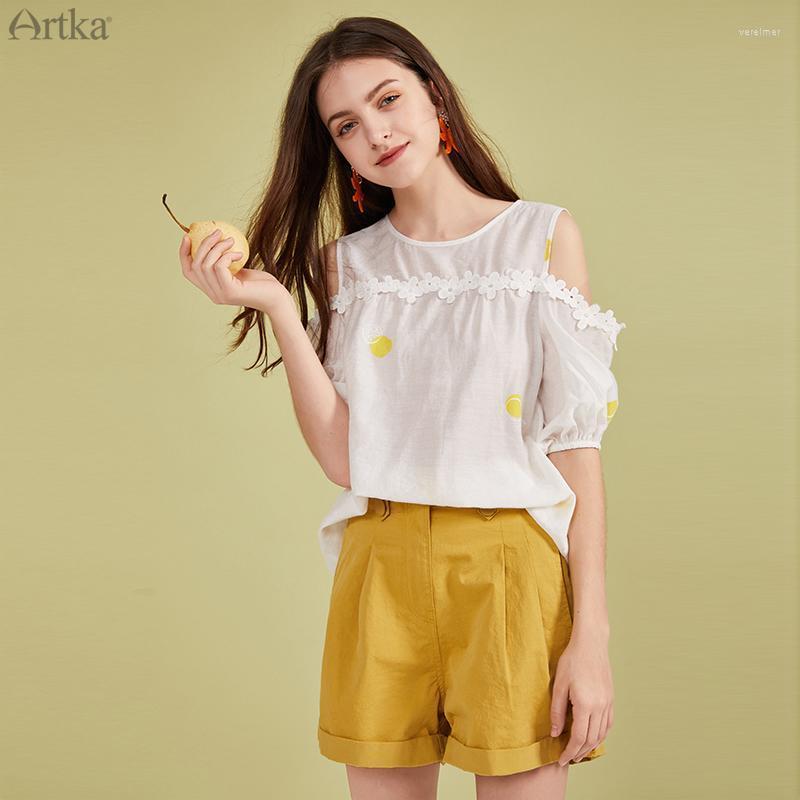 

Women' Blouses & Shirts 2022 Summer Blouse Women Fashion Print White Chiffon Shirt Off Shoulder Loose Short Sleeve Lace SA20225CWomen' Ver
